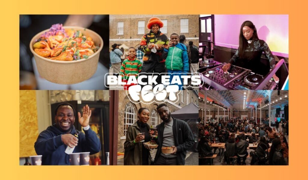 Visitors enjoying diverse food and vibrant culture at Black Eats Fest, celebrating community and culinary traditions