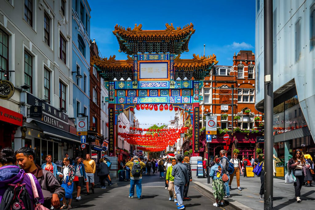 Festive scene in Chinatown, London, perfect for a unique Christmas meal