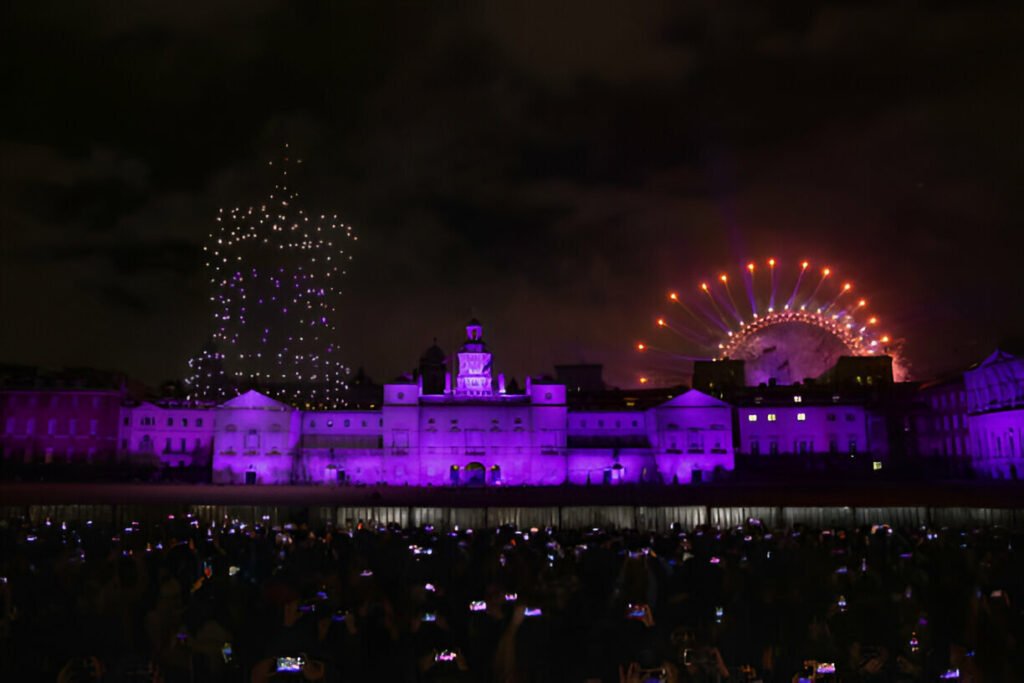 Stunning fireworks and drone show lighting up the sky over London during New Year's Eve celebrations