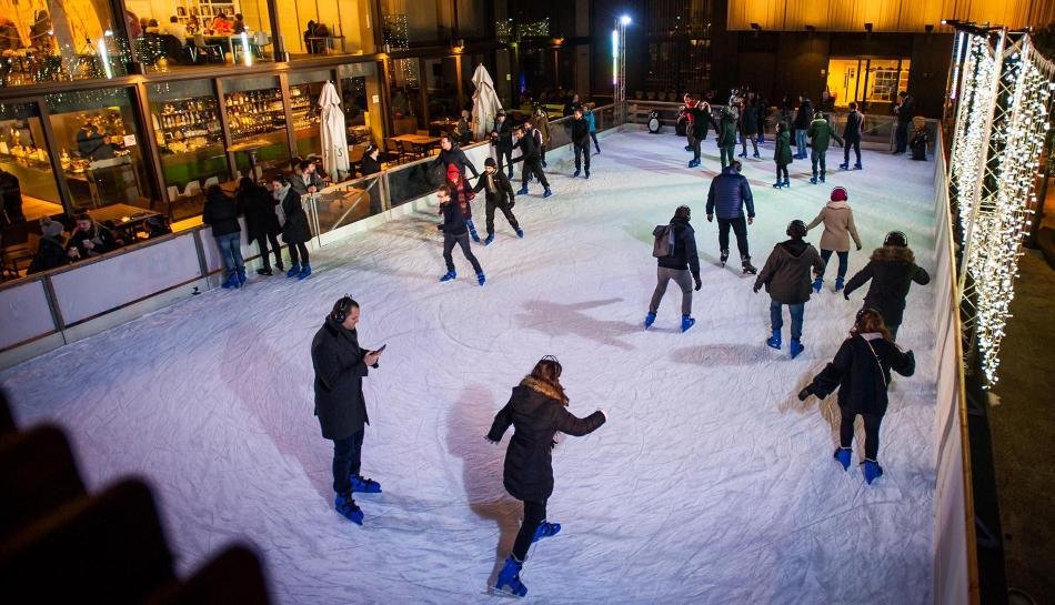 Ice skating at JW3 Ice Rink in West Hampstead, London, perfect for Christmas Day fun