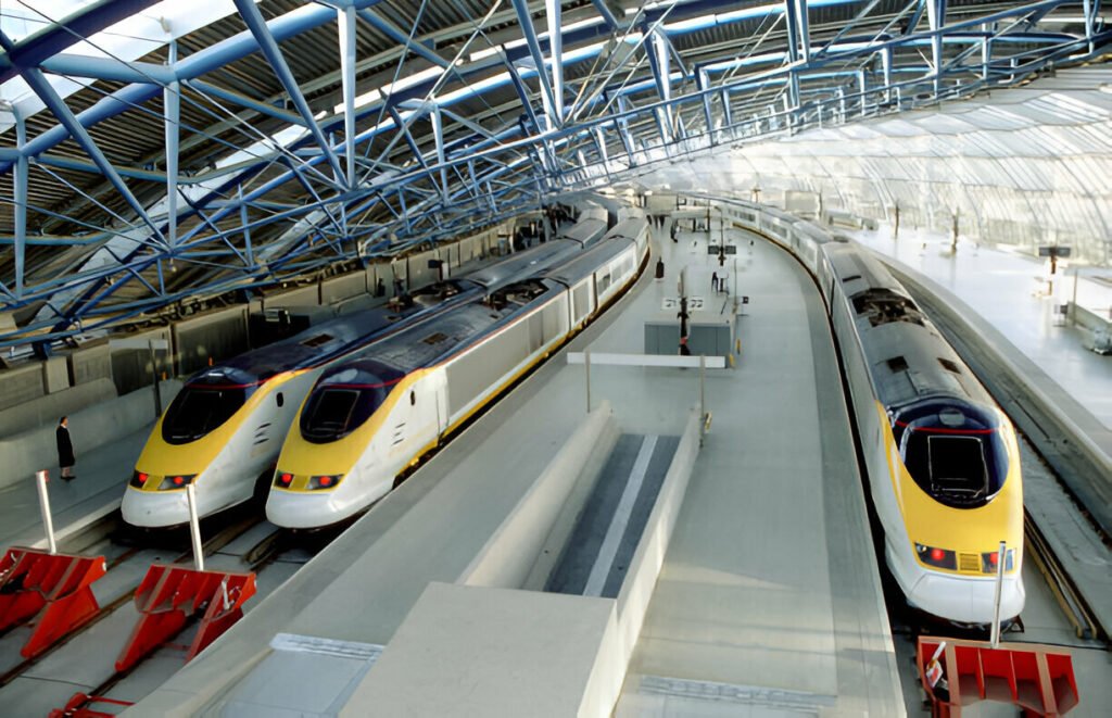 Eurostar train at a platform, promoting the January sale for £35 one-way tickets.