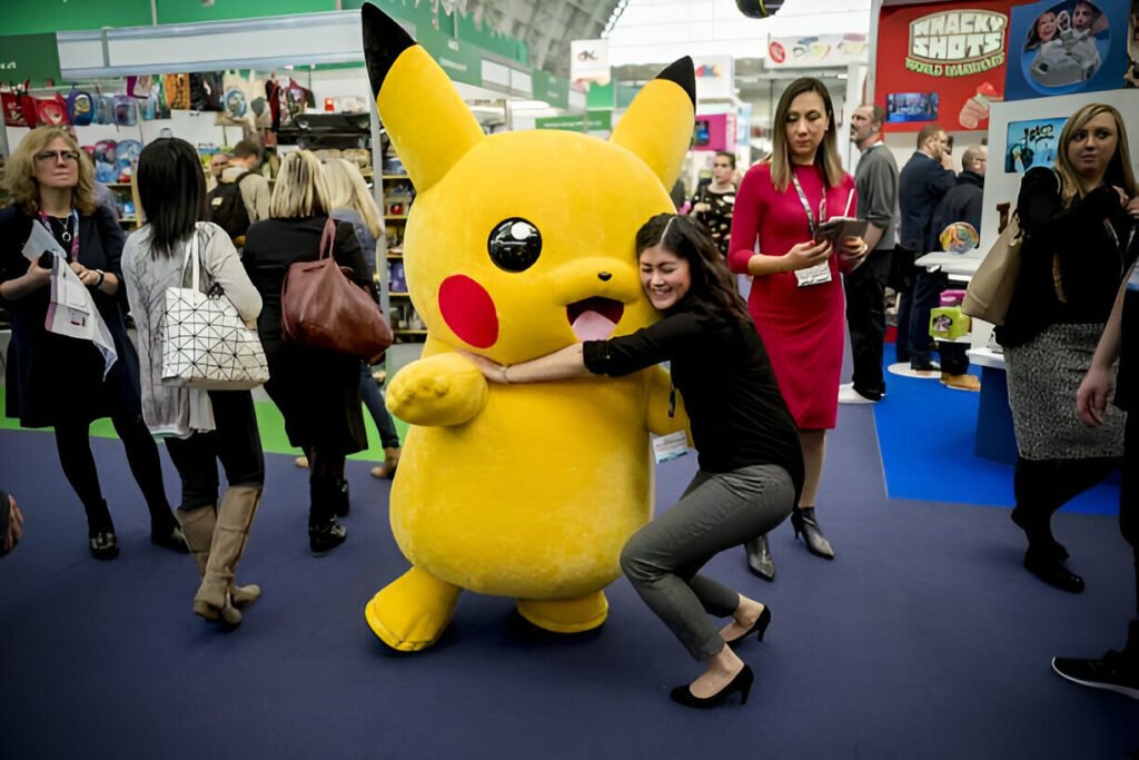 Visitor hugging a Pikachu plush at the Pokémon Center London  enjoying an unforgettable experience with the iconic Pokémon mascot