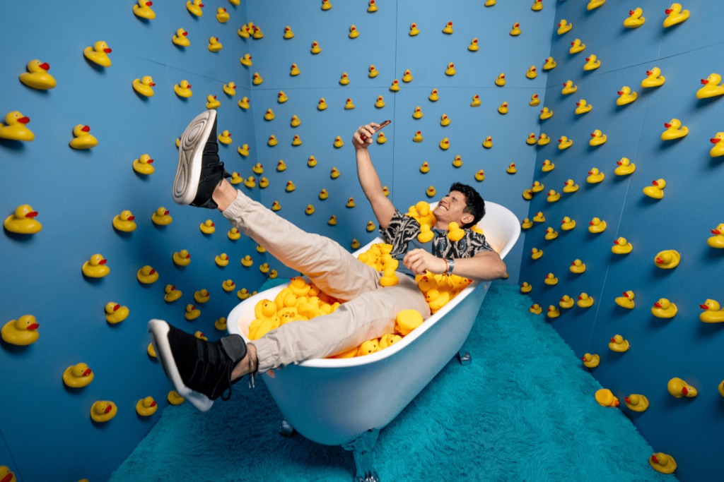 Selfie Room at Bubble Planet London with vibrant backdrops perfect for photo opportunities