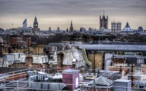 Panoramic view of London skyline from a rooftop in London