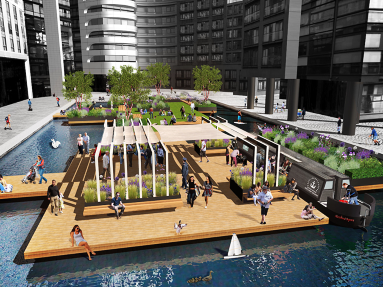 A unique floating park on the water at Paddington Basin