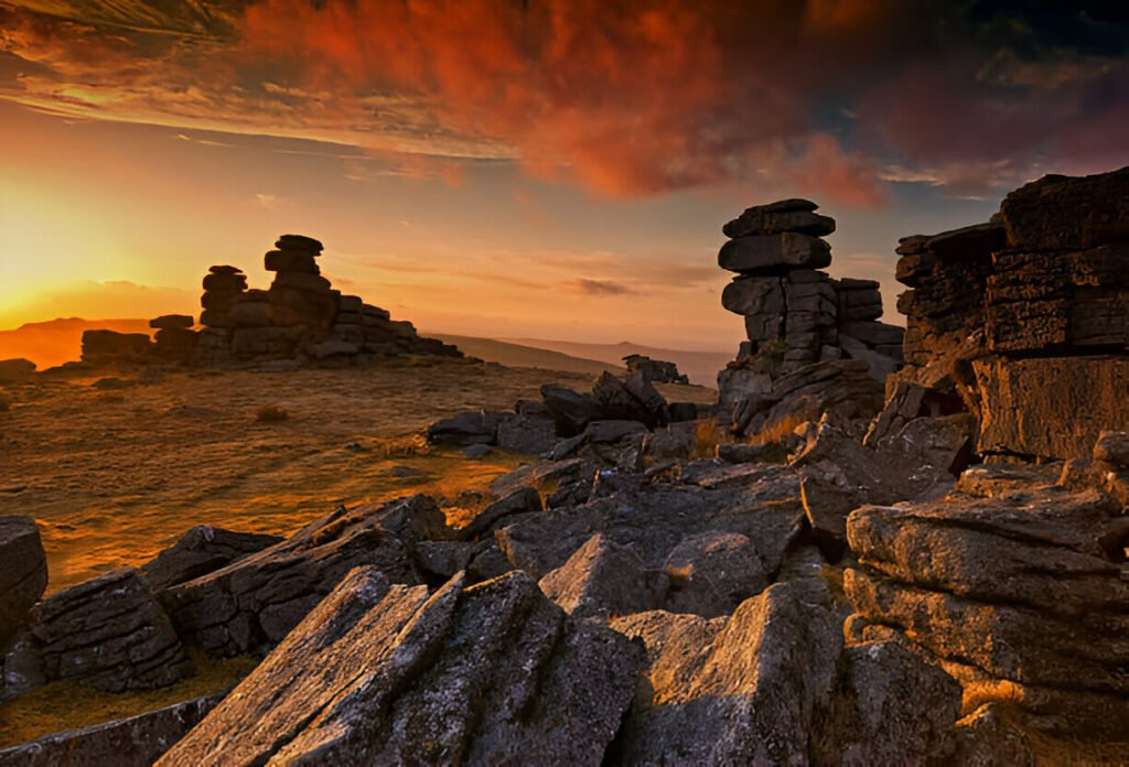 Dark and misty landscapes of Dartmoor National Park, UK, known for inspiring Sherlock Holmes’ Hound of the Baskervilles. Mysterious landscapes of Dartmoor National Park, UK, which inspired Sherlock Holmes’ Hound of the Baskervilles